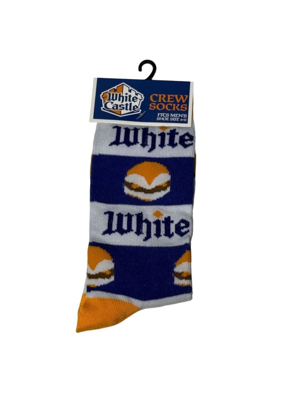 White Castle Slider Crew Socks Blue Orange Men’s 6-12 Novelty Fast Food